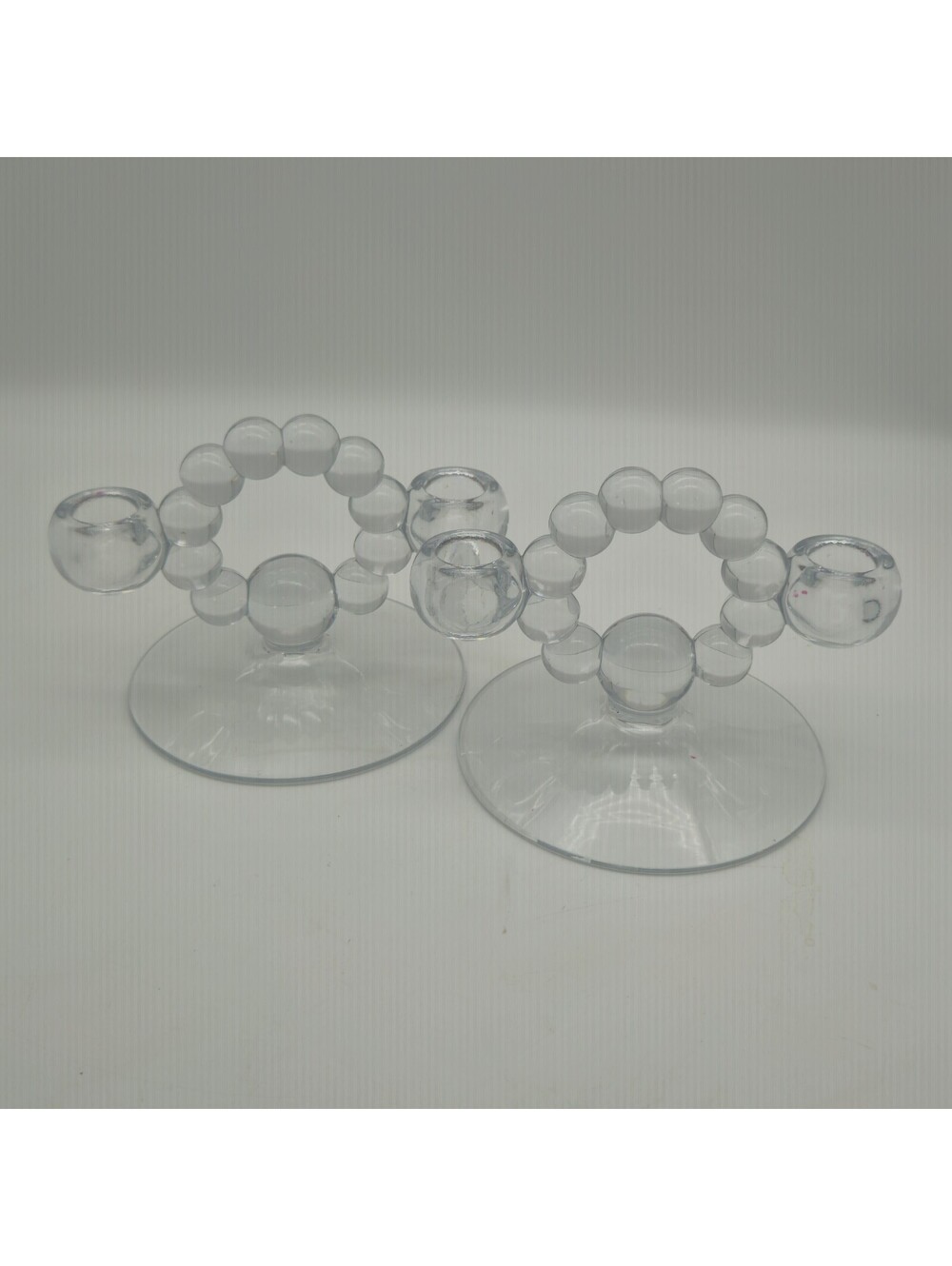 Pair of 1940s Vintage Candlewick Imperial Ohio Clear Glass Double Candlesticks